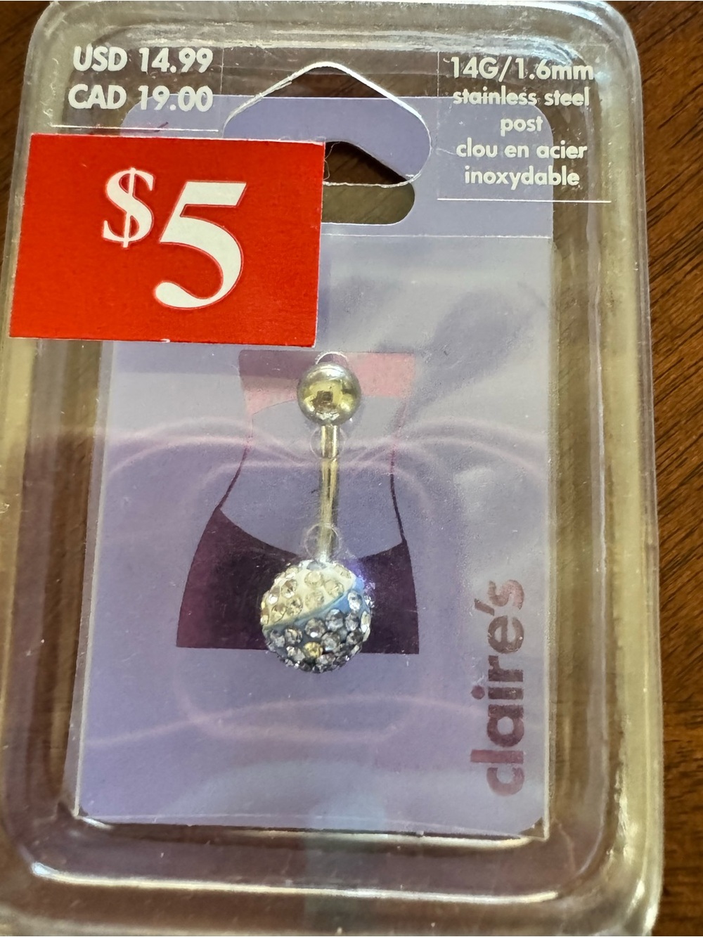 Claire's Silver Rhinestone Belly Button Ring